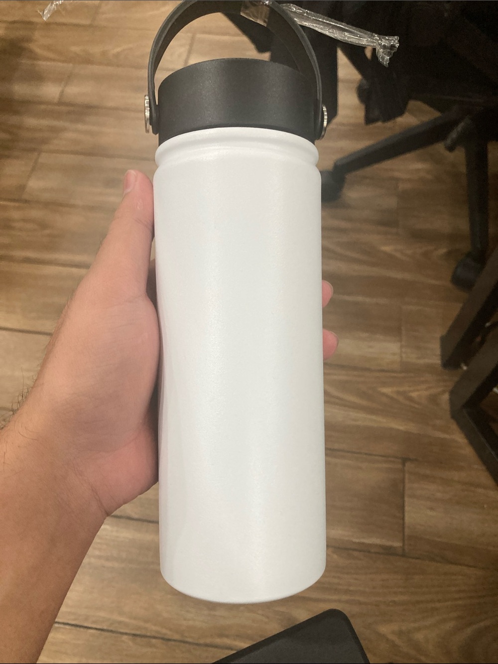 White Insulated Stainless Steel Water Bottle with Black Carry Handle